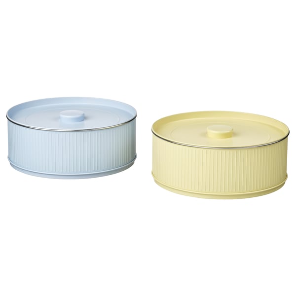 IKEA BETTHAJ Tin with lid for cookies/pale yellow pale blue 2.6 qt