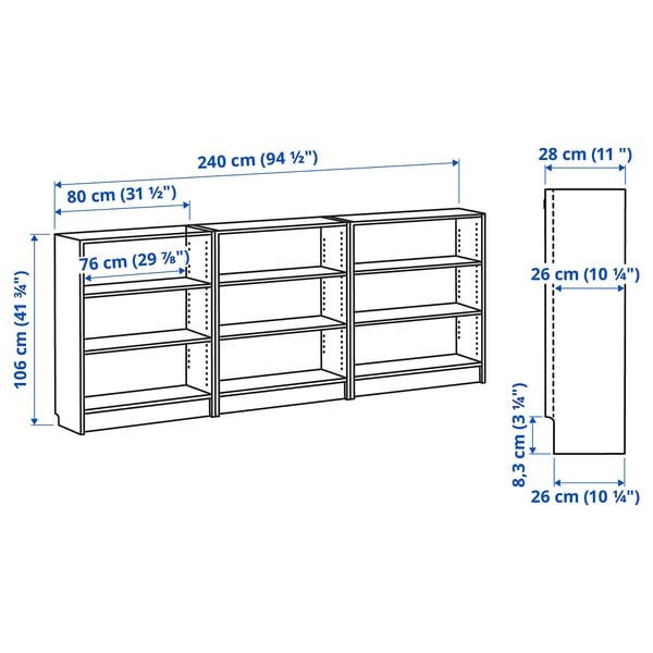 IKEA BILLY Bookcase Combination White 94 1/2x11x41 3/4 "