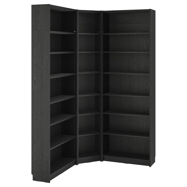 IKEA BILLY Bookcase corner comb w ext units black oak effect 53 1/2/53 1/2x11x93 1/4 "
