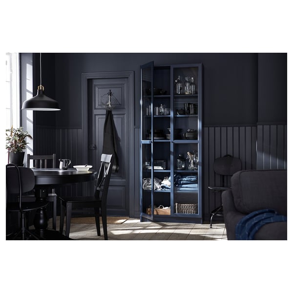 IKEA BILLY Bookcase With Glass Doors Dark Blue 31 1/2x11 3/4x79 1/2 "