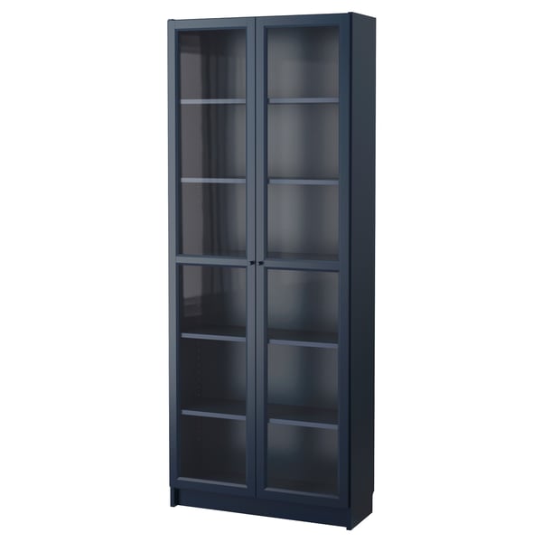 IKEA BILLY Bookcase with glass doors dark blue 31 1/2x11 3/4x79 1/2 "