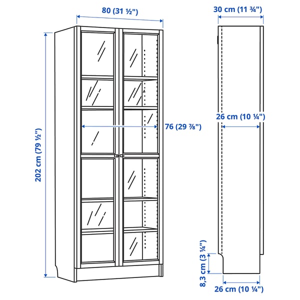 IKEA BILLY / OXBERG Bookcase White 31 1/2x11 3/4x79 1/2 "
