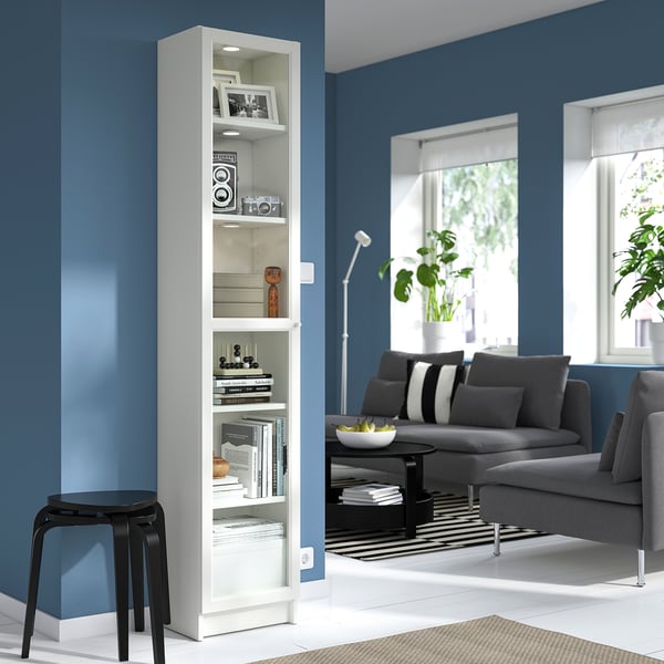 IKEA BILLY / OXBERG Bookcase With Glass-door White/glass 15 3/4x11 3/4x79 1/2 "