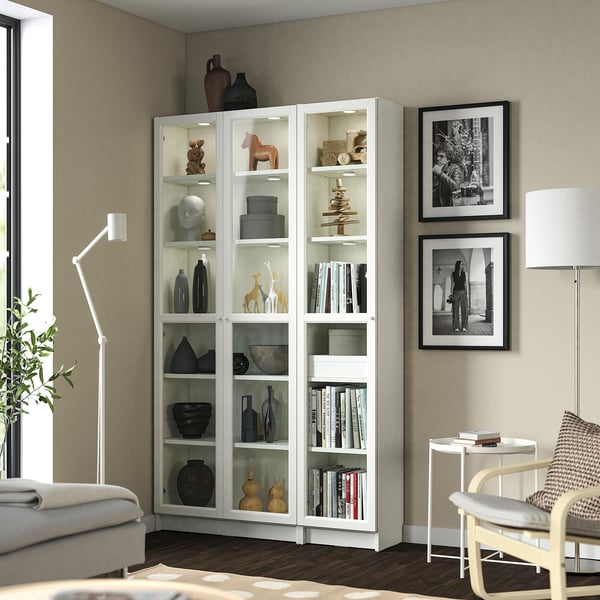 IKEA BILLY / OXBERG Bookcase With Glass Doors White 47 1/4x11 3/4x79 1/2 "