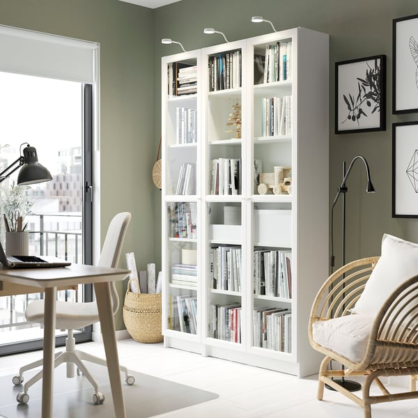 IKEA BILLY / OXBERG Bookcase With Glass Doors White 47 1/4x11 3/4x79 1/2 "