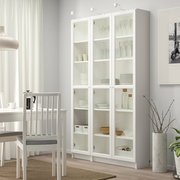 IKEA BILLY / OXBERG Bookcase With Glass Doors White 47 1/4x11 3/4x79 1/2 "