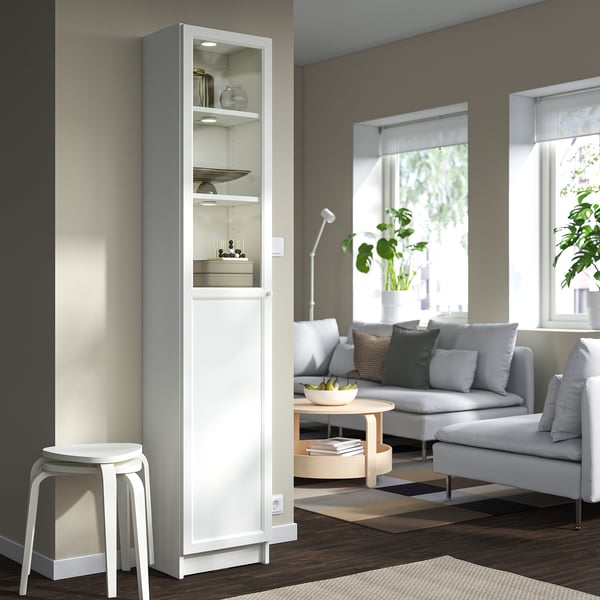 IKEA BILLY / OXBERG Bookcase With Panel/glass Door White/glass 15 3/4x11 3/4x79 1/2 "