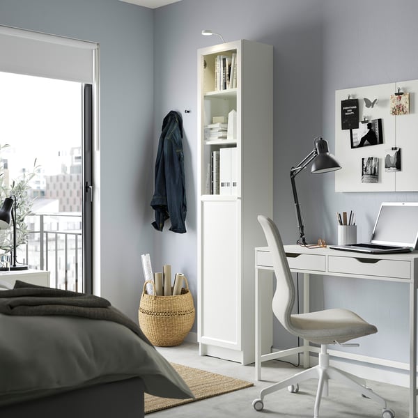 IKEA BILLY / OXBERG Bookcase With Panel/glass Door White/glass 15 3/4x11 3/4x79 1/2 "