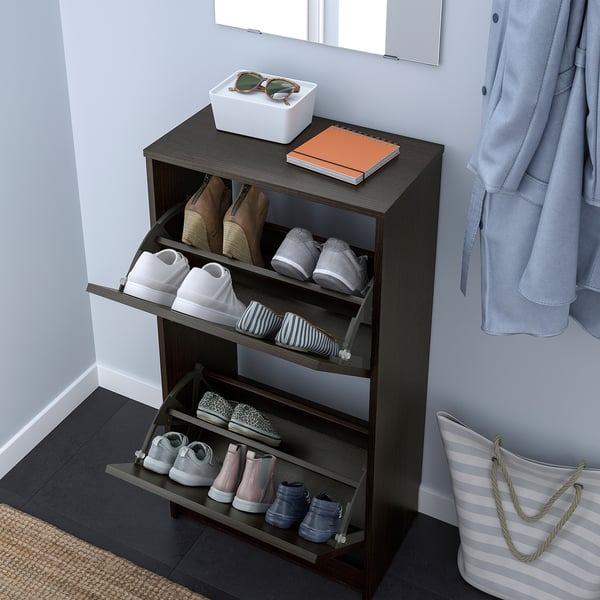 IKEA BISSA Shoe Cabinet With 2 Compartments Black-brown 19 1/4x11x36 5/8 "