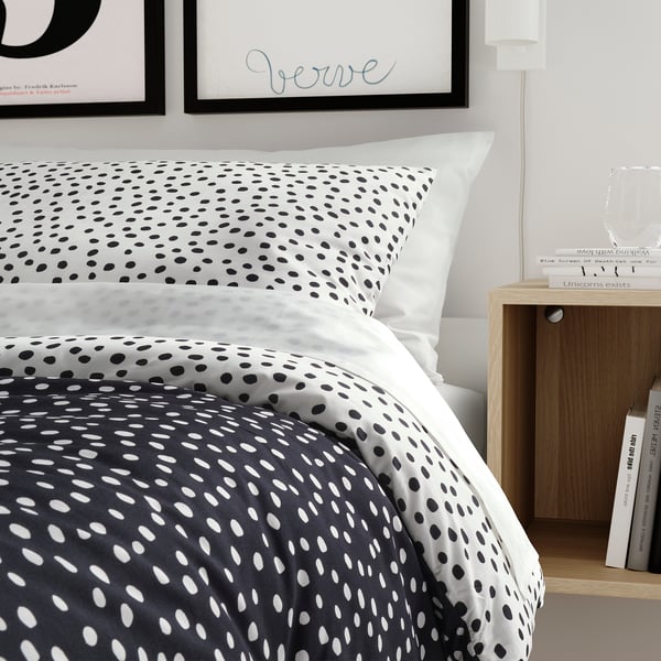 IKEA BJÖRKGRÅMAL Comforter Set Black White/dotted Full/Queen