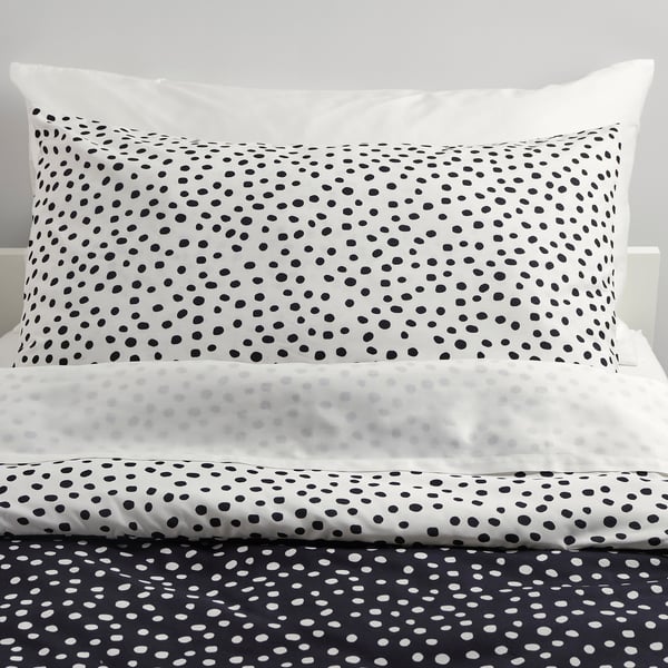 IKEA BJÖRKGRÅMAL Comforter set black white/dotted Full/Queen