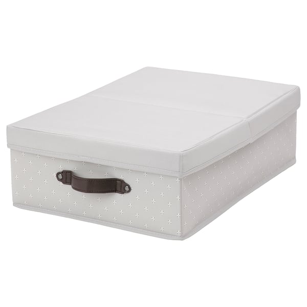 IKEA BLÄDDRARE Box with lid gray/patterned 13 ¾x19 ¾x6 "