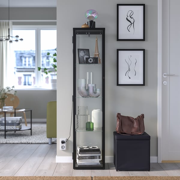 IKEA BLÅLIDEN Glass-door Cabinet Black 13 3/4x12 5/8x59 1/2 "
