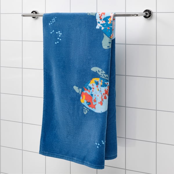 IKEA BLÅVINGAD Bath Towel Turtle Pattern/dark Blue 28x55 "