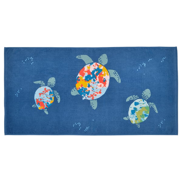 IKEA BLÅVINGAD Bath towel turtle pattern/dark blue 28x55 "