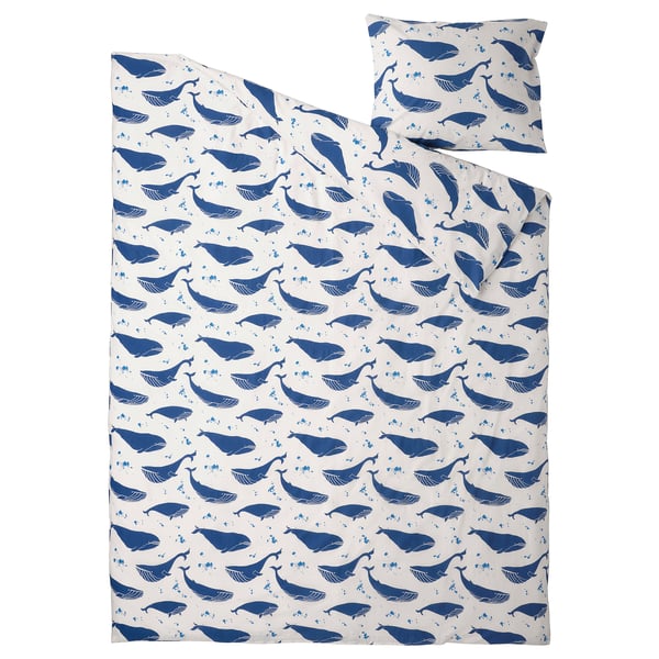 IKEA BLÅVINGAD Duvet Cover And Pillowcase(s) Whale Pattern Blue/white Twin