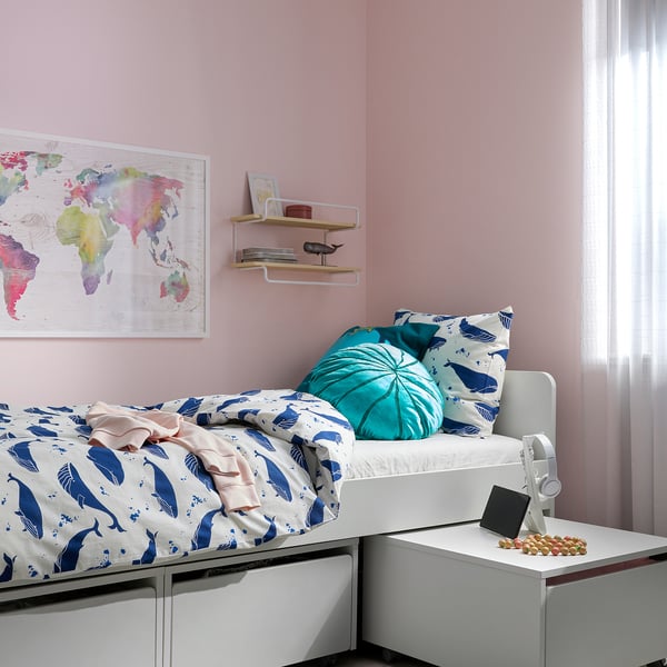IKEA BLÅVINGAD Duvet Cover And Pillowcase(s) Whale Pattern Blue/white Twin
