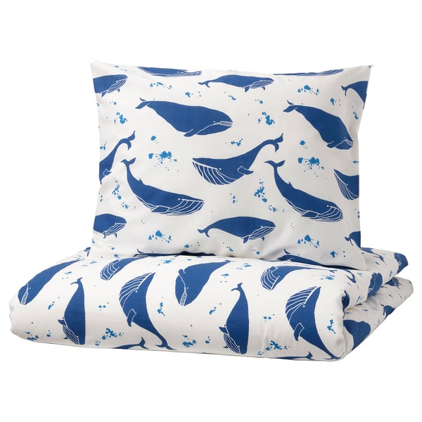 IKEA BLÅVINGAD Duvet cover and pillowcase(s) whale pattern blue/white Twin