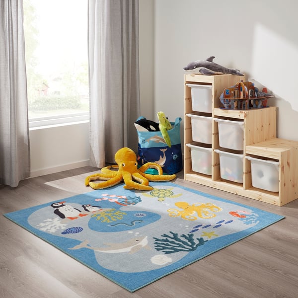 IKEA BLÅVINGAD Rug Ocean Animals Pattern/multicolor 4 ' 4 "x4 ' 4 "