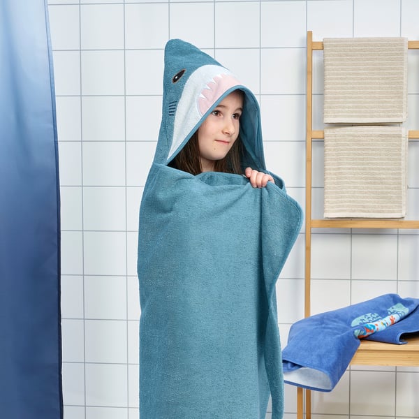IKEA BLÅVINGAD Towel With Hood Shark-shaped/blue-gray 28x55 "