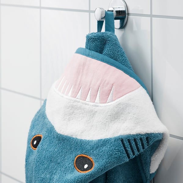IKEA BLÅVINGAD Towel With Hood Shark-shaped/blue-gray 28x55 "
