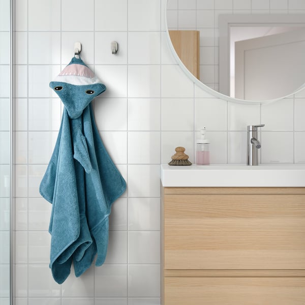 IKEA BLÅVINGAD Towel With Hood Shark-shaped/blue-gray 28x55 "
