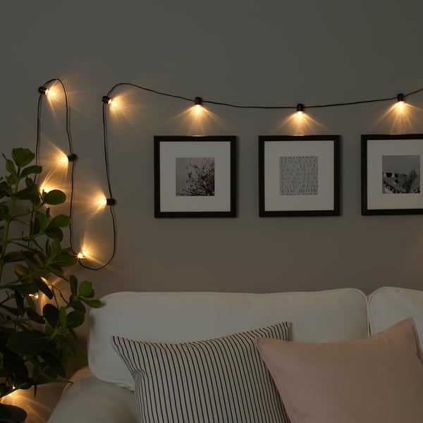 IKEA BLÖTSNÖ LED String Light With 12 Lights Indoor/battery Operated Black