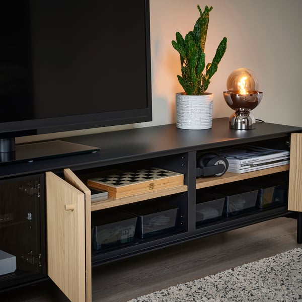 IKEA BOASTAD TV Storage Combination Black/oak Veneer 87 3/4x16 5/8x72 7/8 "