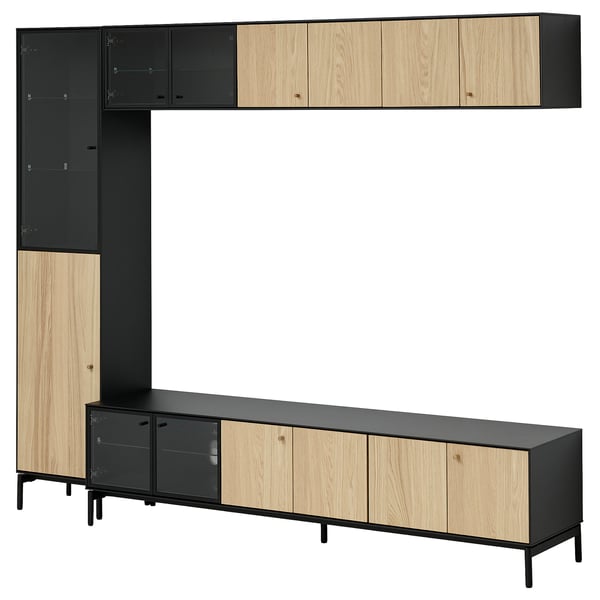 IKEA BOASTAD TV storage combination black/oak veneer 87 3/4x16 5/8x72 7/8 "