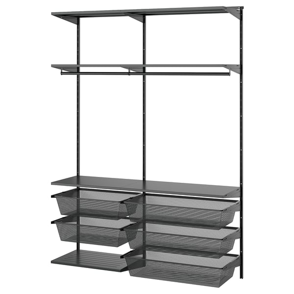 IKEA BOAXEL Wardrobe combination anthracite/metal 57 1/8x15 3/4x79 "