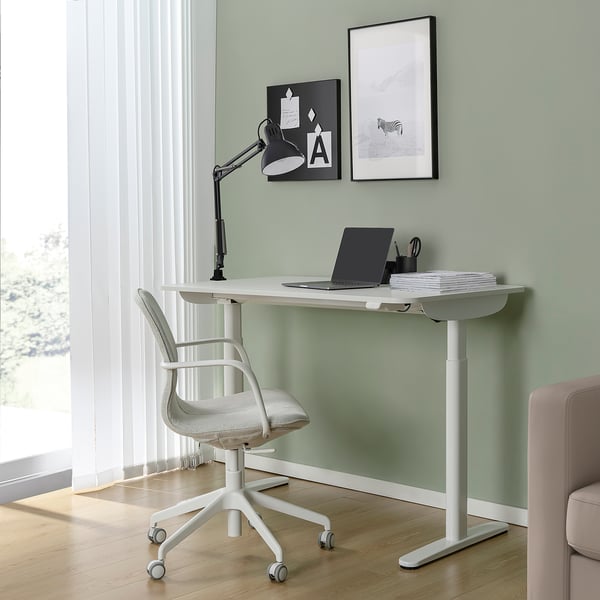 IKEA BOLLSIDAN Desk Sit/stand Electric/white 47 1/4x27 1/2 "