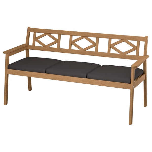 IKEA BONDHOLMEN Bench with backrest outdoor brown/Frösön/Duvholmen dark gray