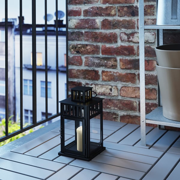 IKEA BORRBY Lantern For Block Candle Indoor/outdoor Black 11 "