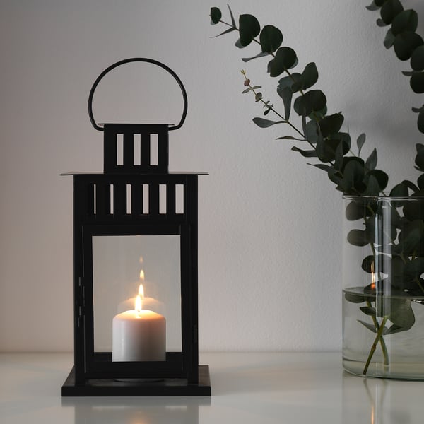 IKEA BORRBY Lantern For Block Candle Indoor/outdoor Black 11 "
