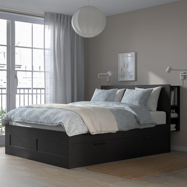 IKEA BRIMNES Bed Frame With Storage & Headboard Black/Luröy Queen