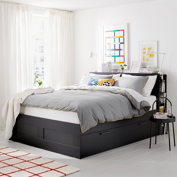 IKEA BRIMNES Bed Frame With Storage & Headboard Black/Luröy Queen