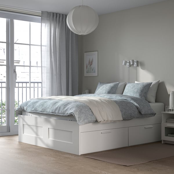 IKEA BRIMNES Bed Frame With Storage White/Luröy Queen