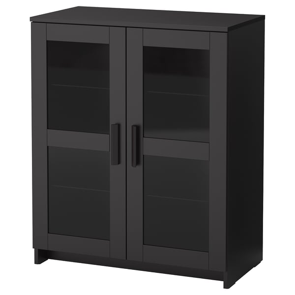 IKEA BRIMNES Cabinet with doors glass/black 30 3/4x37 3/8 "
