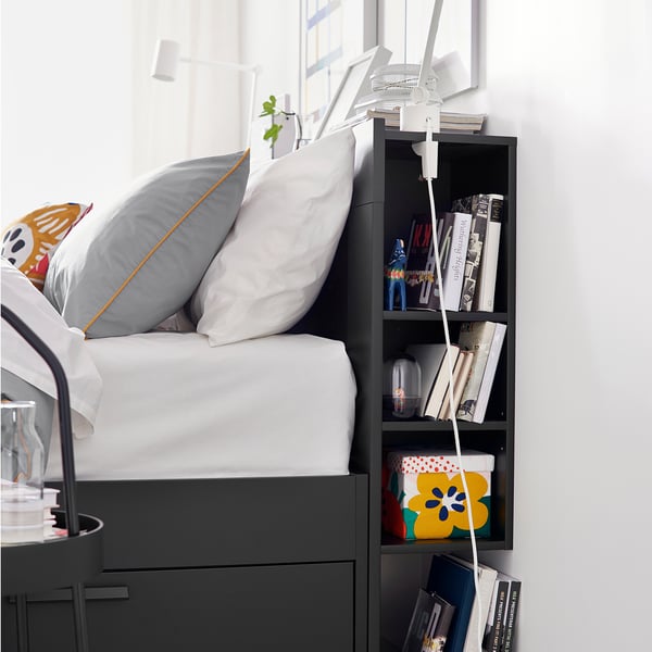 IKEA BRIMNES Headboard With Storage Compartment Black Queen