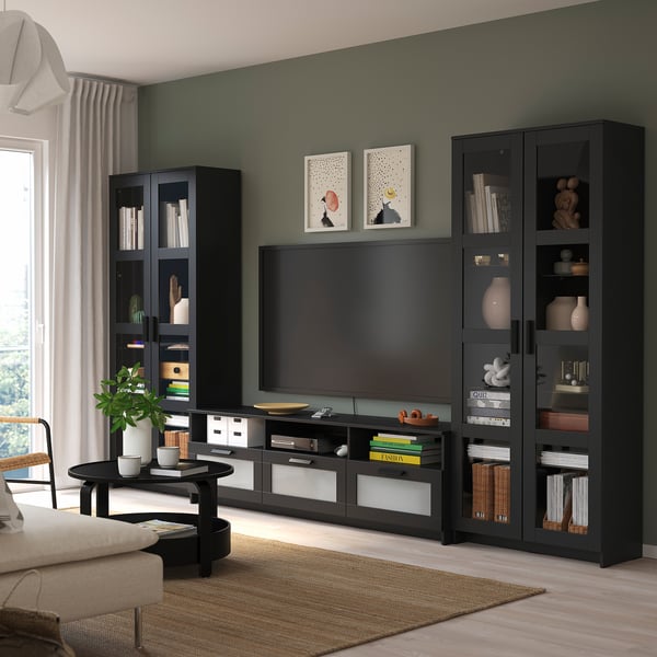 IKEA BRIMNES TV Storage Combination/glass Doors Black 133 7/8x16 1/8x74 3/4 "