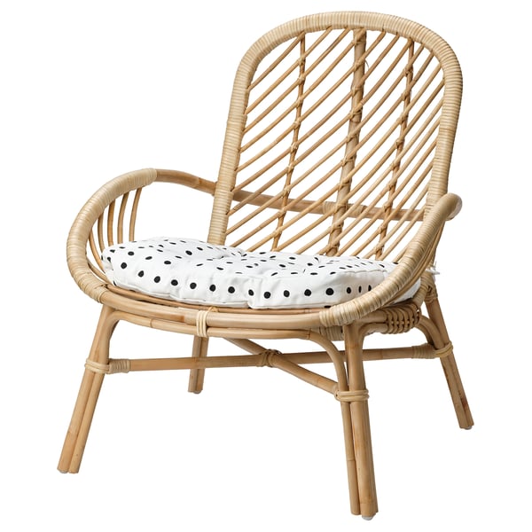IKEA BROBOCK / BJÖRKTRAST Chair with cushion rattan white/black