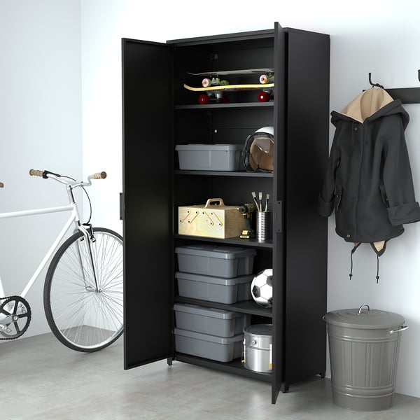 IKEA BROR Cabinet With Doors Black 33 1/2x15 3/4x75 1/4 "