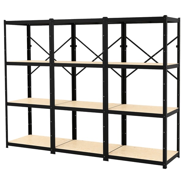 IKEA BROR Shelving unit black/wood 100x21 5/8x74 3/4 "