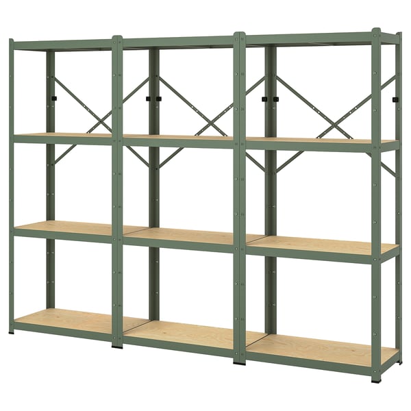 IKEA BROR Shelving unit gray-green/pine plywood 100x15 3/4x74 3/4 "