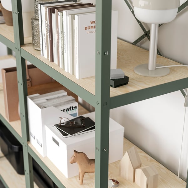 IKEA BROR Shelving Unit Gray-green/pine Plywood 100x21 5/8x74 3/4 "