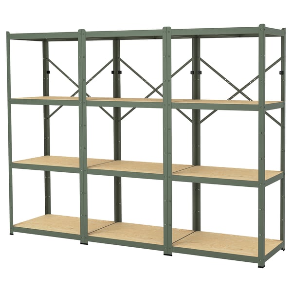 IKEA BROR Shelving unit gray-green/pine plywood 100x21 5/8x74 3/4 "