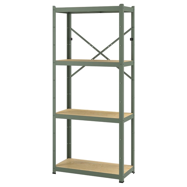 IKEA BROR Shelving unit gray-green/pine plywood 33 1/2x15 3/4x74 3/4 "