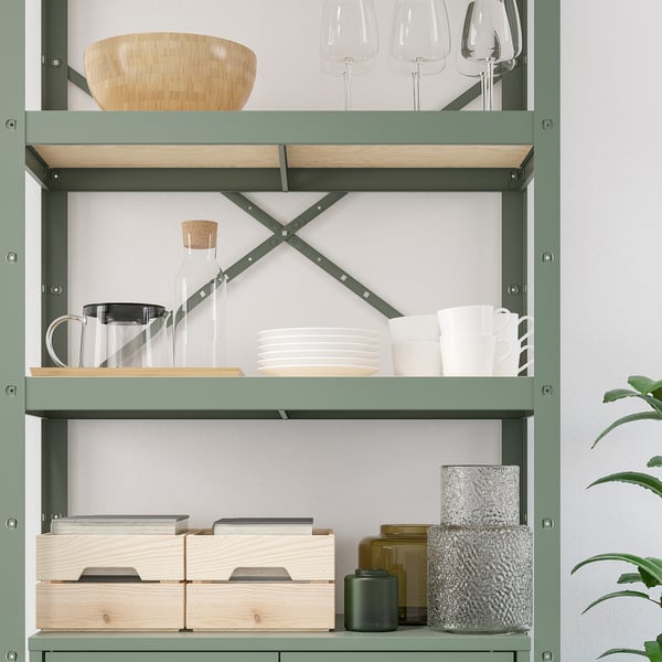 IKEA BROR Shelving Unit With Cabinet Gray-green/pine Plywood 33 1/2x15 3/4x74 3/4 "