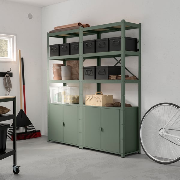 IKEA BROR Shelving Unit With Cabinet Gray-green/pine Plywood 66 7/8x15 3/4x74 3/4 "
