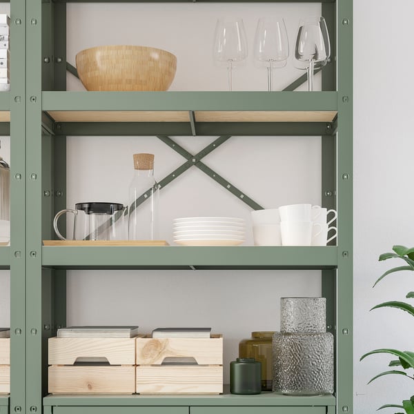 IKEA BROR Shelving Unit With Cabinet Gray-green/pine Plywood 66 7/8x15 3/4x74 3/4 "